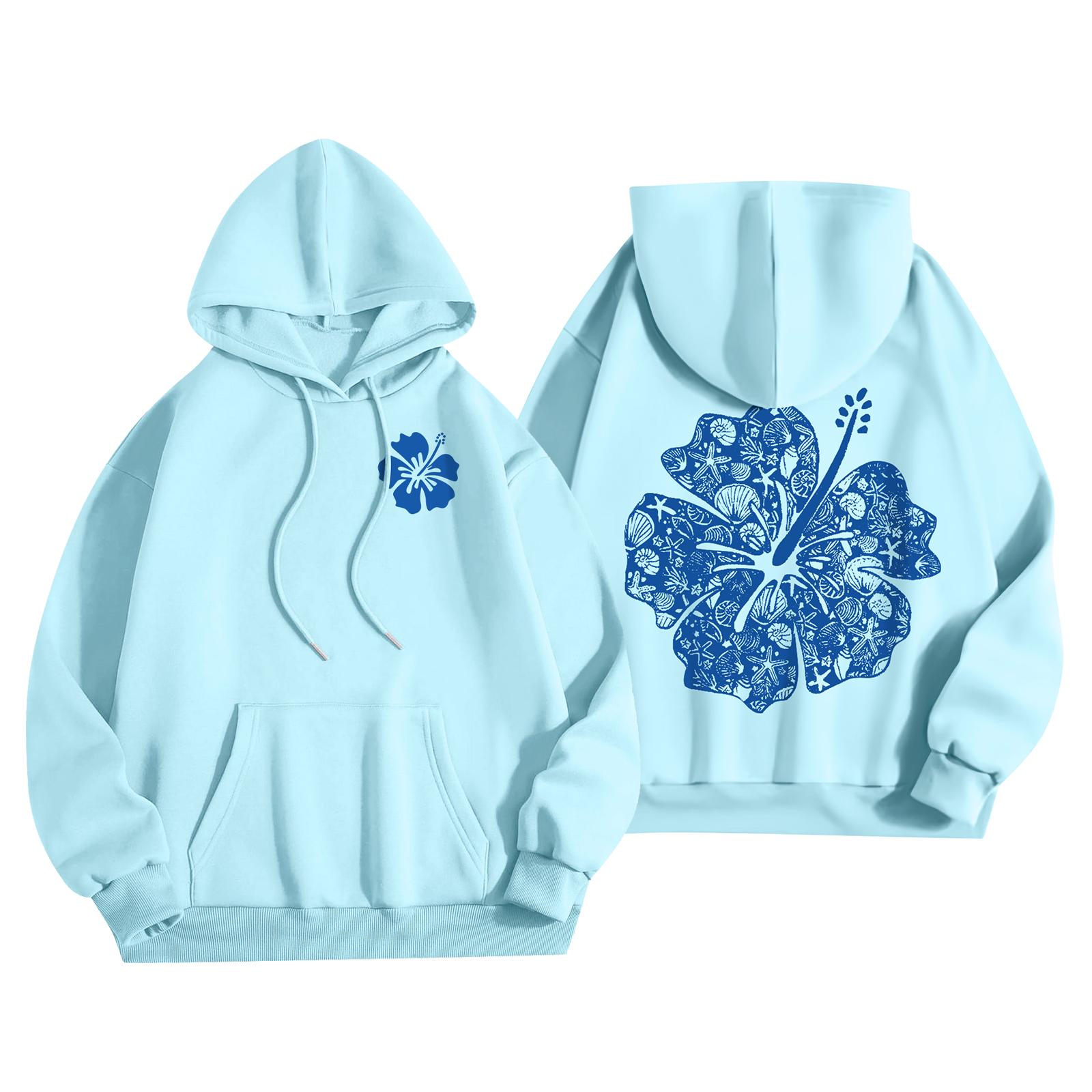 

Жіночий модний легкий жіночий пуловер з довгими рукавами та кишенями, ошатне худі з малюнком M синій