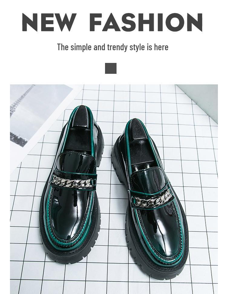 2024 Men's Shiny Patent Leather Loafers with Thick Sole and Height-Boosting Chunky Heel