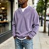 Men's V-neck Faux Two Piece Corduroy Long Sleeve Casual Sportswear T-shirt