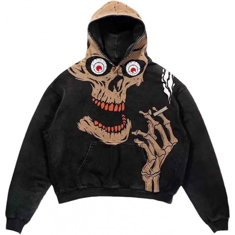 Amerikan Punk Kurukafa 3D Baskılı Kısa Kapüşonlu Sweatshirt Bol Kesim Erkek Kadın Sokak Giyimi