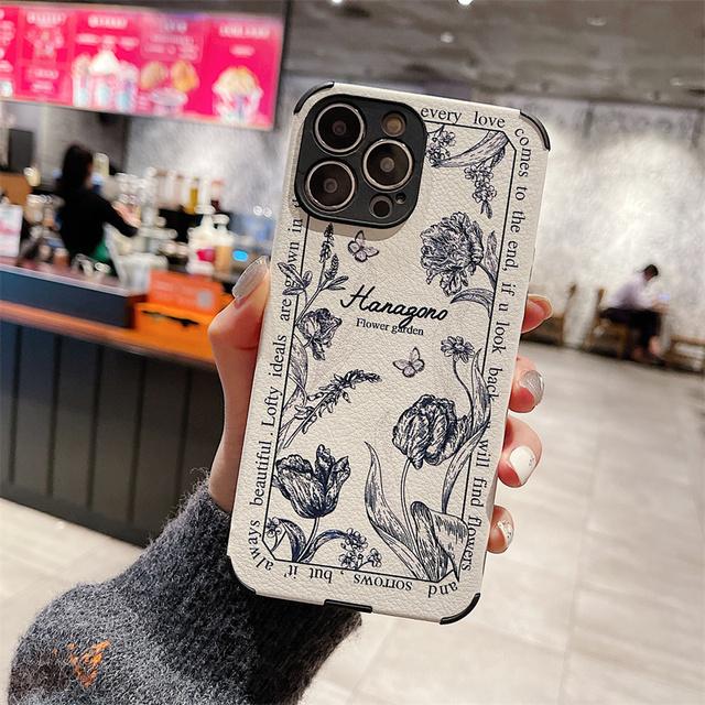 

Модный чехол для телефона с цветочной росписью во французском стиле для Iphone 13 14 12 11 Pro Max X Xr Xs Max 14 7 8plus, мягкий чехол с кожаным узором For iPhone 13