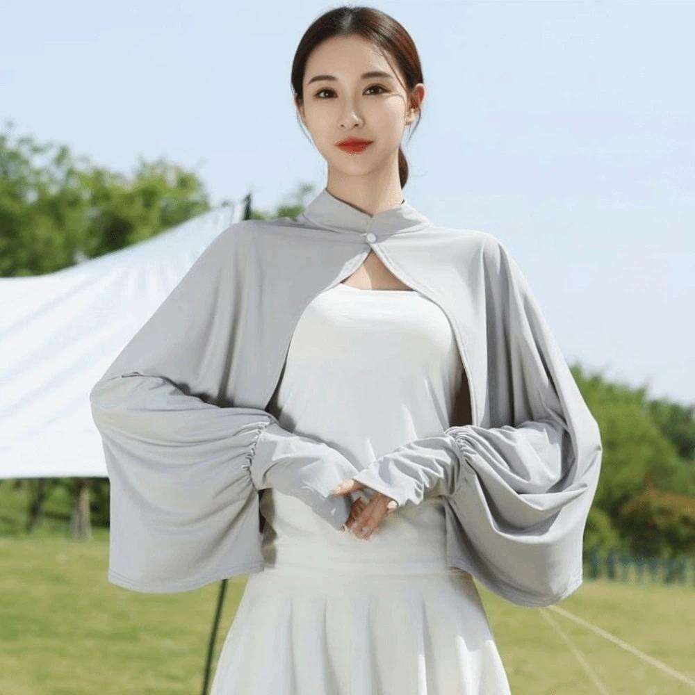 

Sweet Solid Color Summer Sunscreen Shawl Sunshade Cloak Thin Ice Silk Cape Arm Sleeves Crop Top Sun Protection Clothing Running серый
