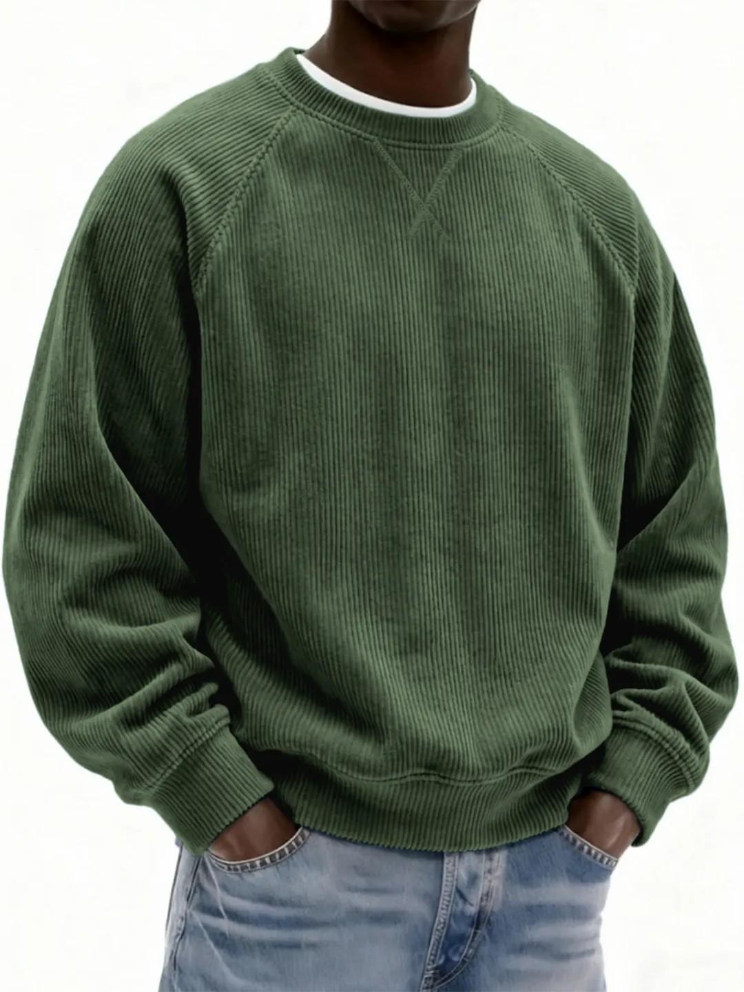 

2025 Men s Casual Corduroy Hoodie: Fashionable Round Neck for Spring & Autumn XXXL темно-зелений колір