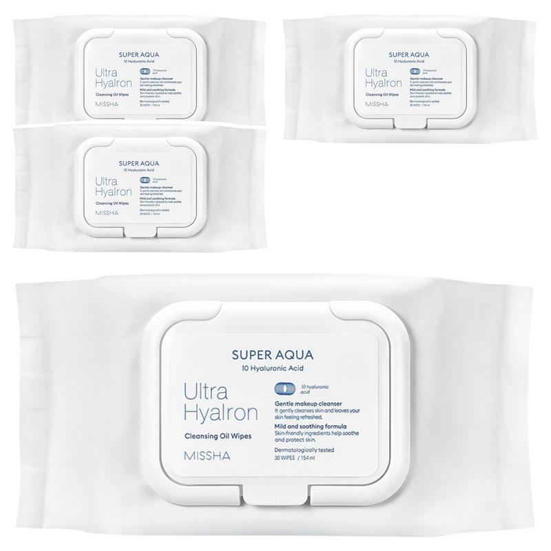 Missha Super Aqua Ultra Hyaluron Cleansing Oil Tissues, 30 sheets, 4 pcs