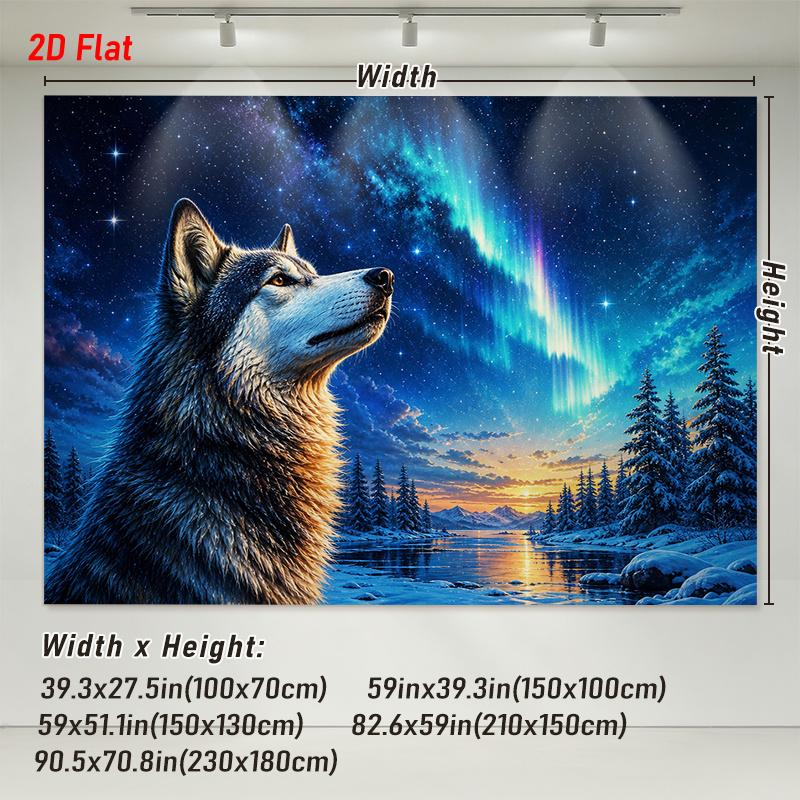 1Pc Wolf Under Aurora Tapestry Wall Hanging, Decorative Fabric Poster for Bedroom, Living Room, Dorm & Home Decor