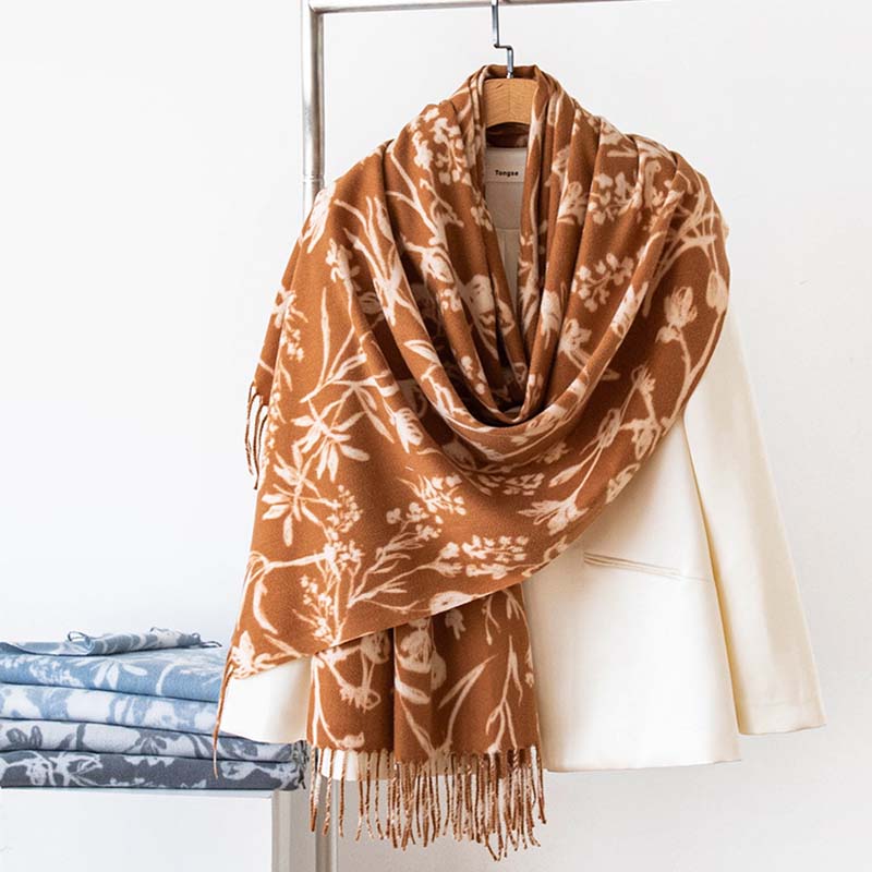WTEMPO Retro Autumn Winter Printed Thick Warm Tassel Scarves Christmas Casual Versatile Cold-prood Windproof Outdoor Shopping/Commuting Scarf Shawls