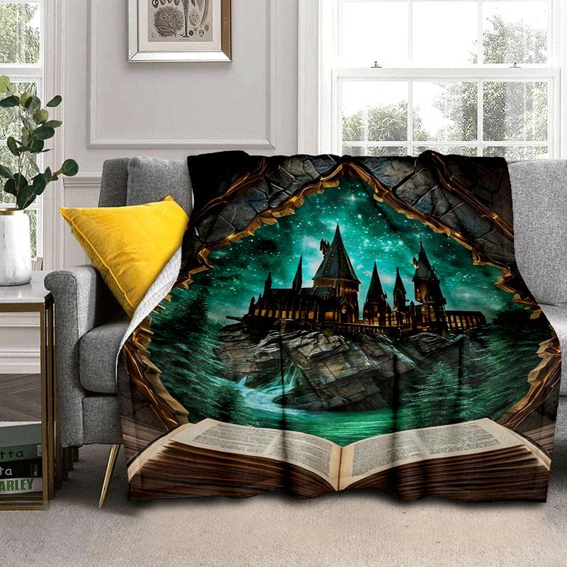 1pc Magical Castle Through Open Book Cartoon Blanket,Portable Throw for Travel & Camping, All Season Cozy Blanket,Ideal Gift
