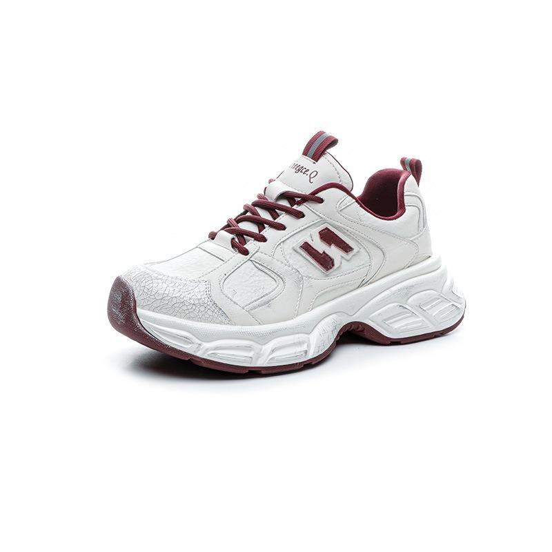 Old N-word dad shoes women's spring new leather comfortable thick sole heightening casual retro sports shoes