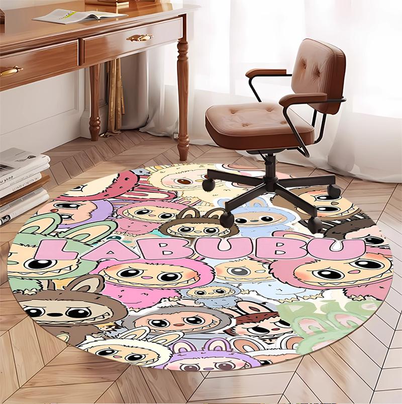 Labubu Pattern Round Rug, Indoor/Outdoor Mat, for Picnic, Gameroom, Bedroom, Office, Living Room, Home Decor Carpet, Birthday Gift