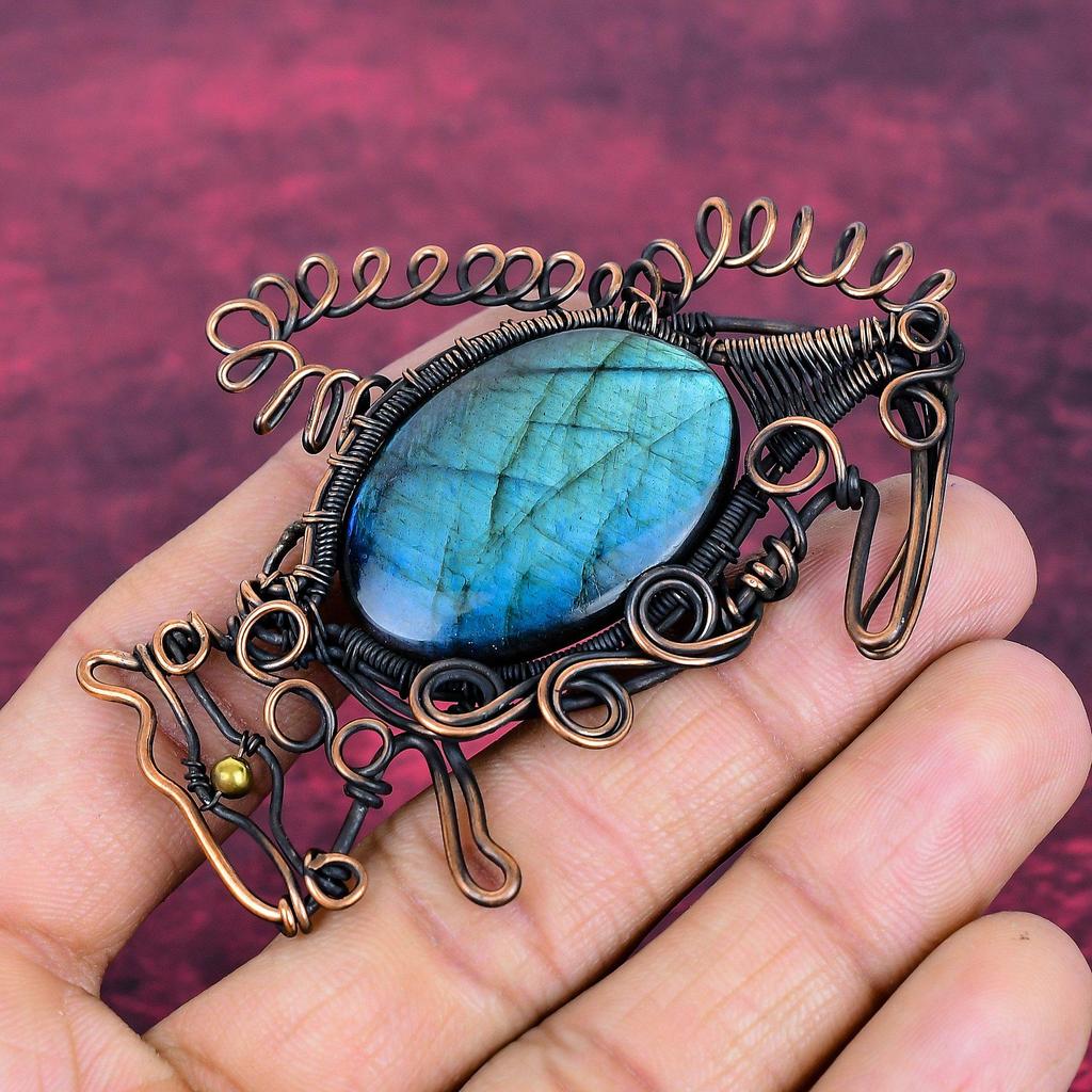 Labradorite Pendant Gemstone Pendant Handmade Copper Wire Wrapped Rabbit Pendant