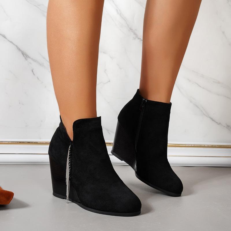 Fashion Large Size Women's Shoes Slope Heel Suede Rhinestone Short Boots Women Wish Autumn and Winter New Martin Boots