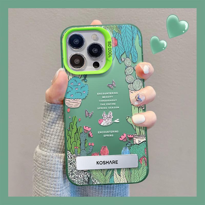 Plant Potted Plants Are Suitable for Apple 15 Phone Cases, Huawei Mate60pro Matte Color Silver 14 Large Holes 13 Anti-drop 7/8
