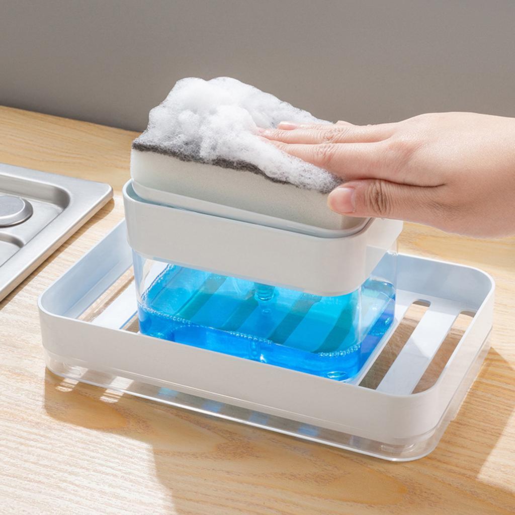 1Pc Press Type Soap Dispenser With A Sponge Press Soap Box Kitchen Dishwashing Detergent Liquid Dispenser
