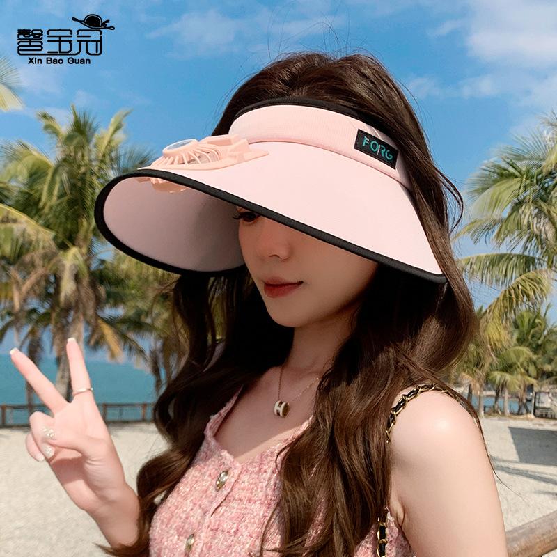 Sommar utomhusresor solhatt damers mångsidig modevisir stor brätte fläkt uppladdningsbar tom topphatt