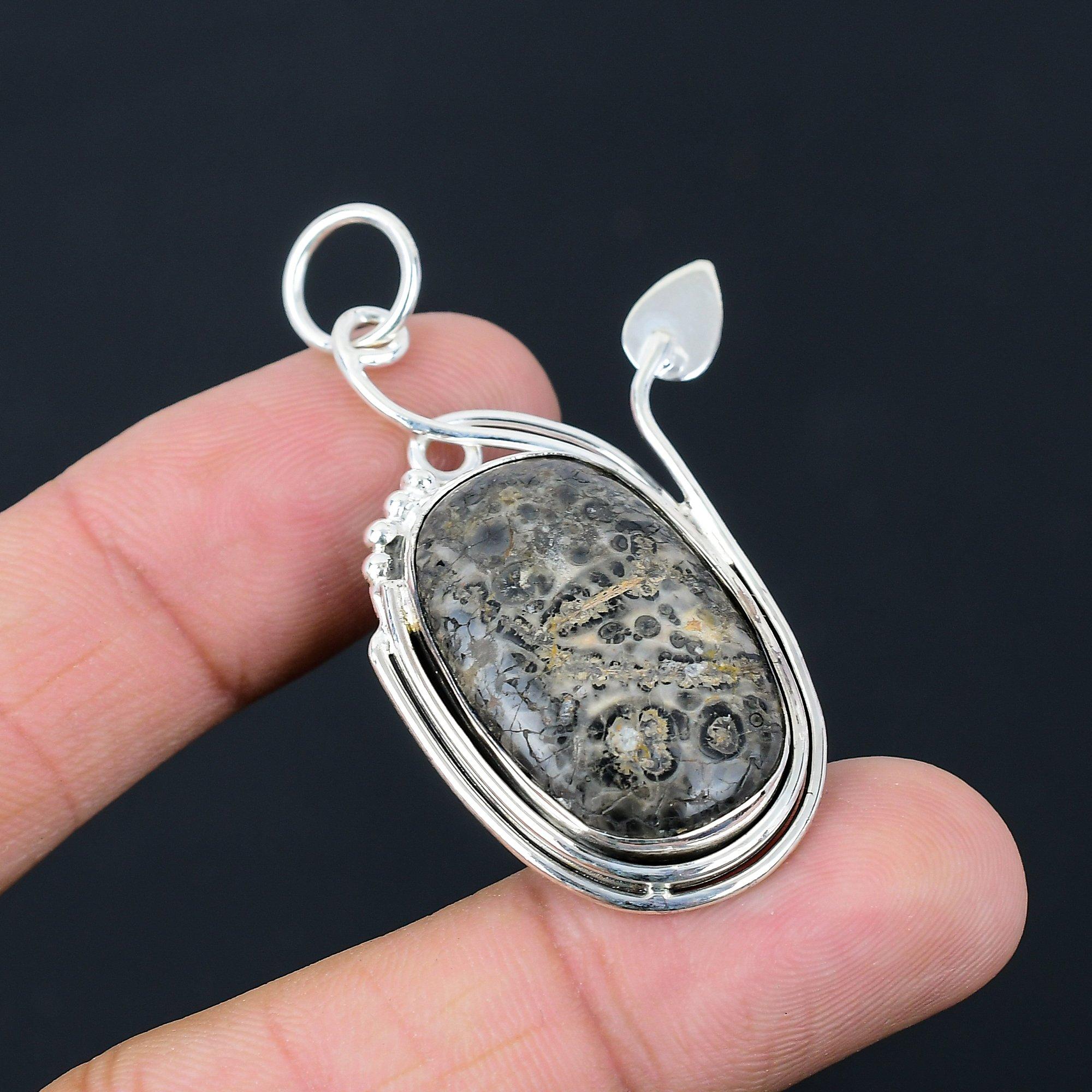 Mothers day Sale Ocean Jasper Gemstone Wife Boho Pendant Jewelry Sterling Silver