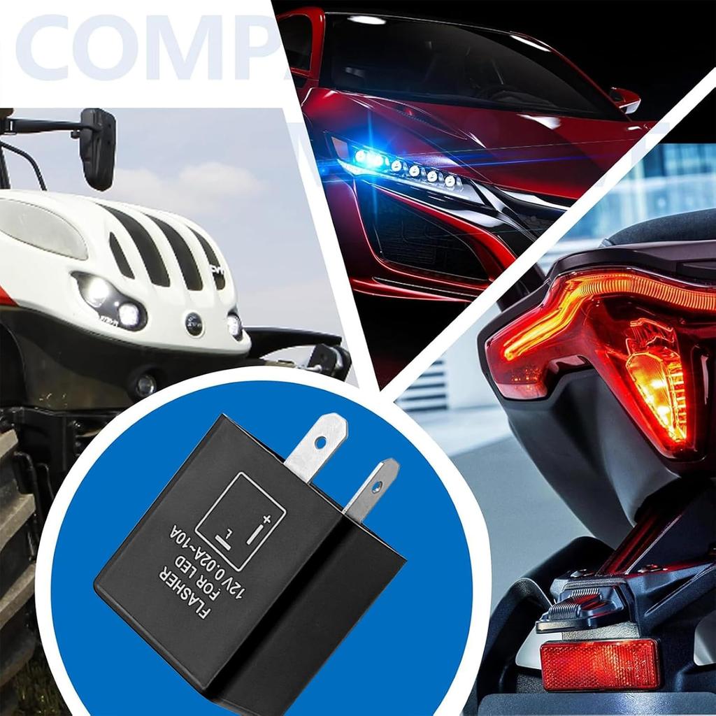2 Pin 12V Electronic Flasher Relay for LED Turn Signals Compatible with Motorcycle Car SUV Fixes Hyper Flash Hazard Warning Lights Universal Direct