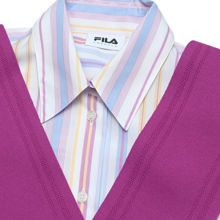 FILA SS24 Full Print Striped Single-Breasted Casual Fashion Long Sleeve Shawl Shirt Women shirts Bougainvillea-Pink F11W424401FPK