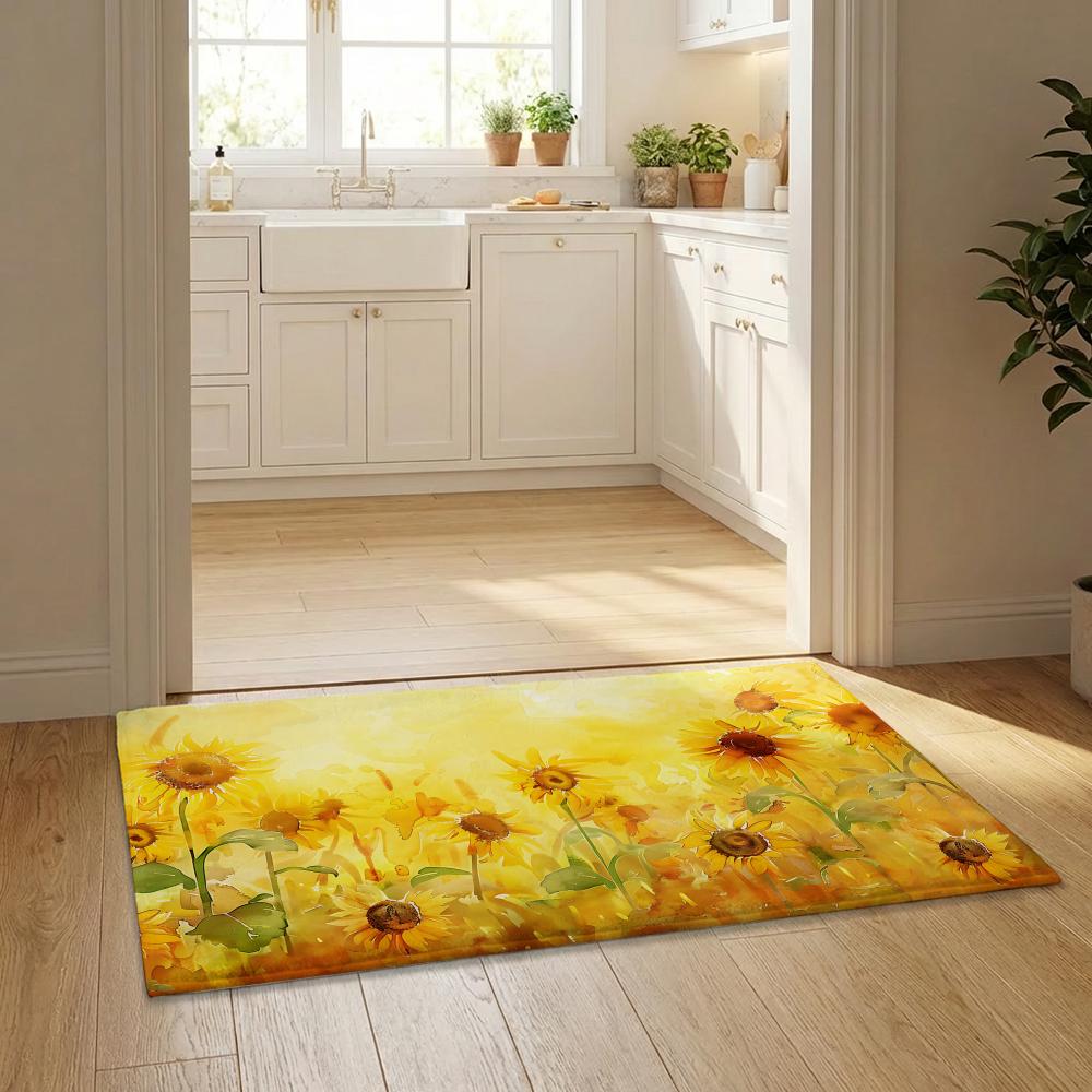 Sunflower Painting Floor Mat Flannel Door Mat Non-Slip Bedroom Living Room Home Decor