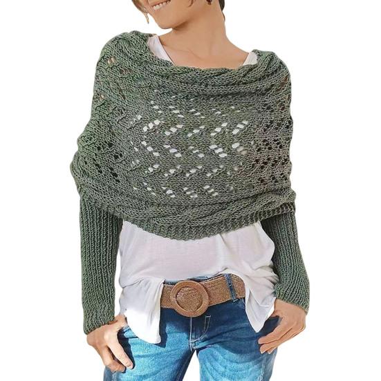 Dámská pletená šála Jednobarevná Měkký nadýchaný materiál Šála s dlouhým rukávem Dutý design Podzimní zimní šála Kabát