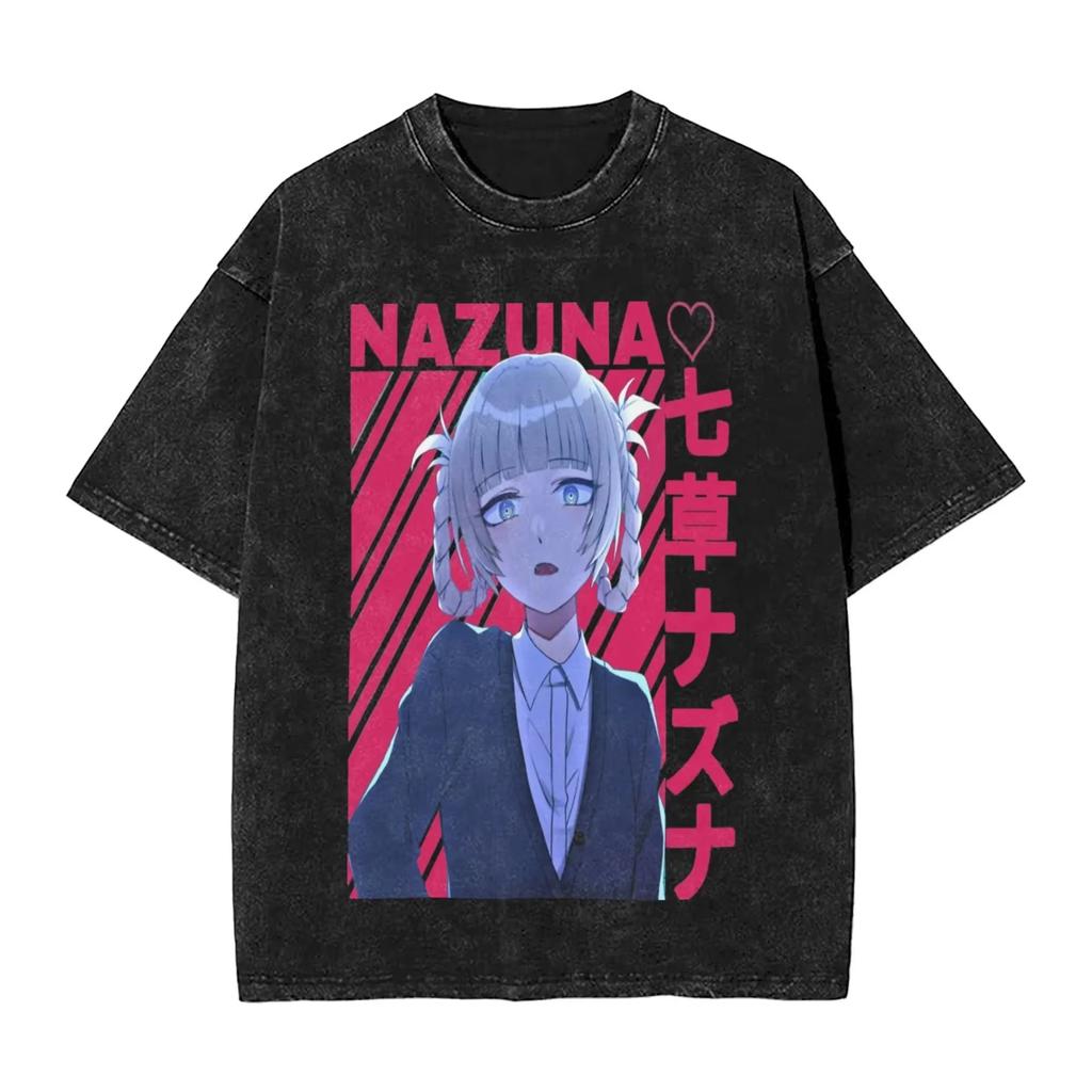 New Summer Unisex Loose Casual Vintage Washed Harajuku Style T-Shirt With Nazuna Manga Print, Anime Call of the Night T-shirt
