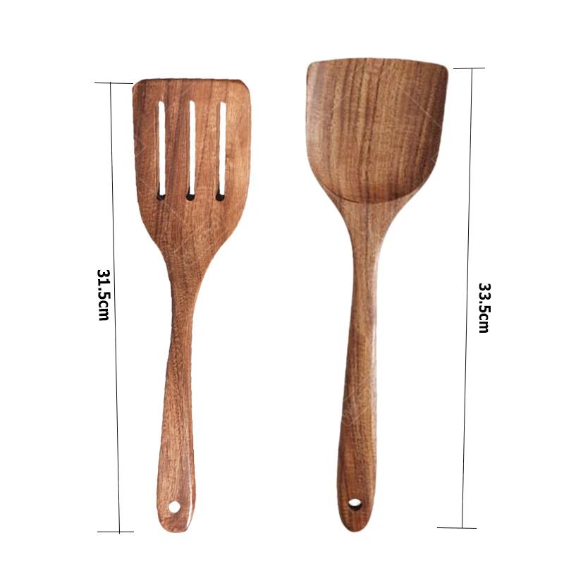 2pcs Wooden Spatulas Nonstick Cookware Long Handle Flat Frying Spatulas Flipper for Pancake Fish Egg Ideal for Kitchen Cooking