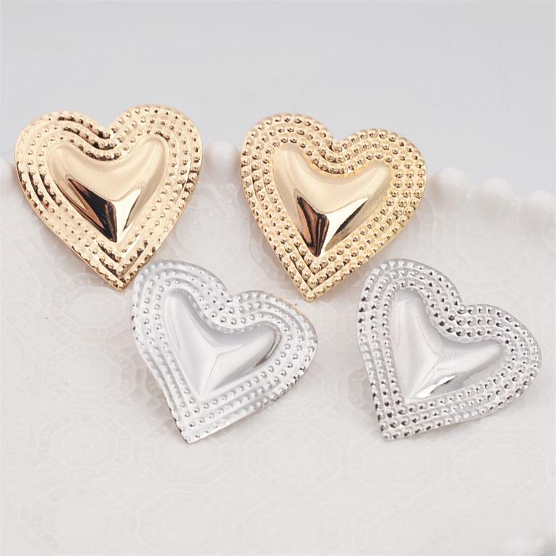 Gold Color Metal Heart Stud Earrings for Women Three-layers Uneven Side Love Heart Female Earrings Punk Cool Ear Jewelry