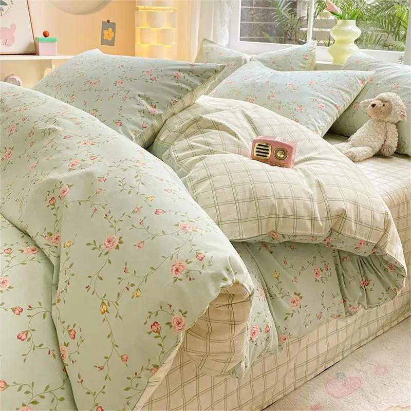 

Rural Floral 100% Cotton Comfort Set Skin-Friendly Non Fading Fitted Sheet Quilt Cover 200X230Cm Bedclothes for All Seasons 1.5m-200x230cm 4pcs