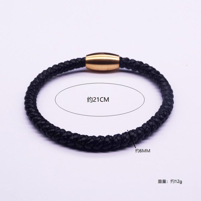 Titanium Steel Braided Leather Rope Bracelet Men Magnetic Clasp Minimalist Geometric Design Adjustable 21cm