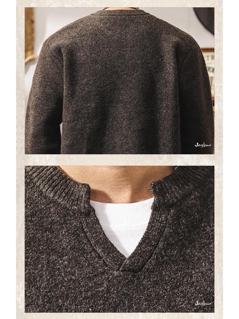 Men's Retro V-neck Wool Sweater: Winter Warmth and Plush Feel