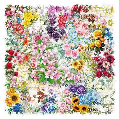 50 Transparent Floral Border Stickers - Fresh Flower and Plant Designs, Waterproof PET, Ideal for DIY and Journal Decoration.