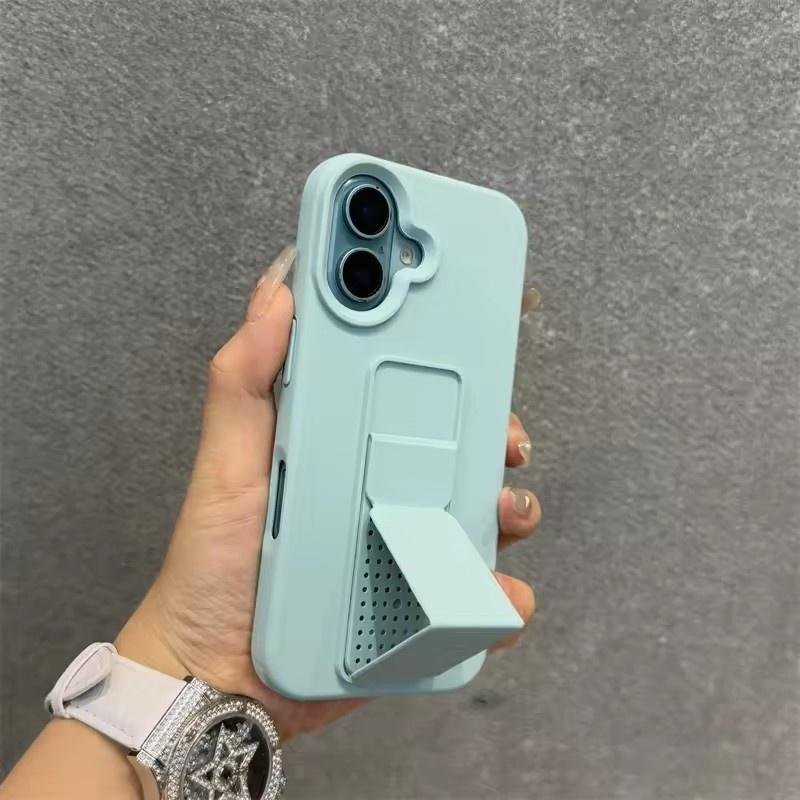 

Розкішний чохол з рідкого силікону з висувною підставкою для iPhone 16 15 14 13 12 11 Pro Max Plus Протиударний матовий чохол з тримачем iPhone 12 зелений