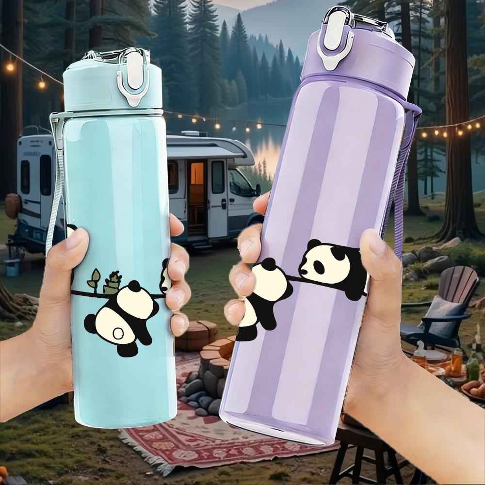 1PC Panda Bamboo Cartoon 750ml Color Plastic Sports Water Bottle Leakproof Flip Straw Lid Suitable for Sports Office Home Use