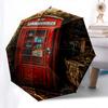Telephone booth, Autumn foliage Themed Automatic Opening and Closing Umbrella, Brightly Colored 8 rib Portable Umbrella, Suitable for Men an
