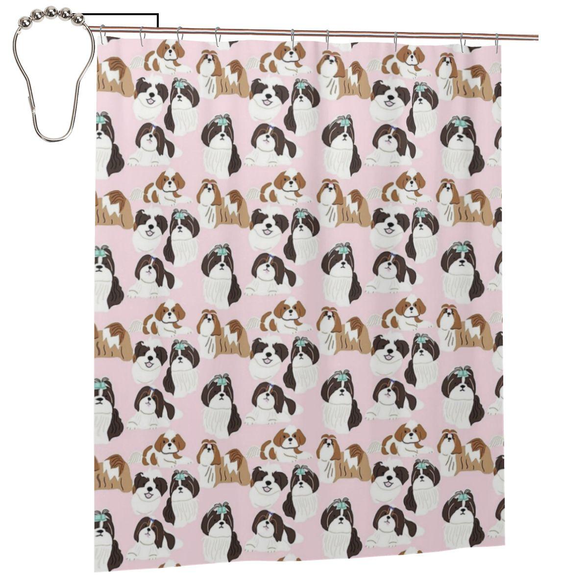 

Shih Tzu Dog Shower Curtain Bathroom Polyester Waterproof Bath Curtains With Hooks W60H190(CM)-1 Pcs