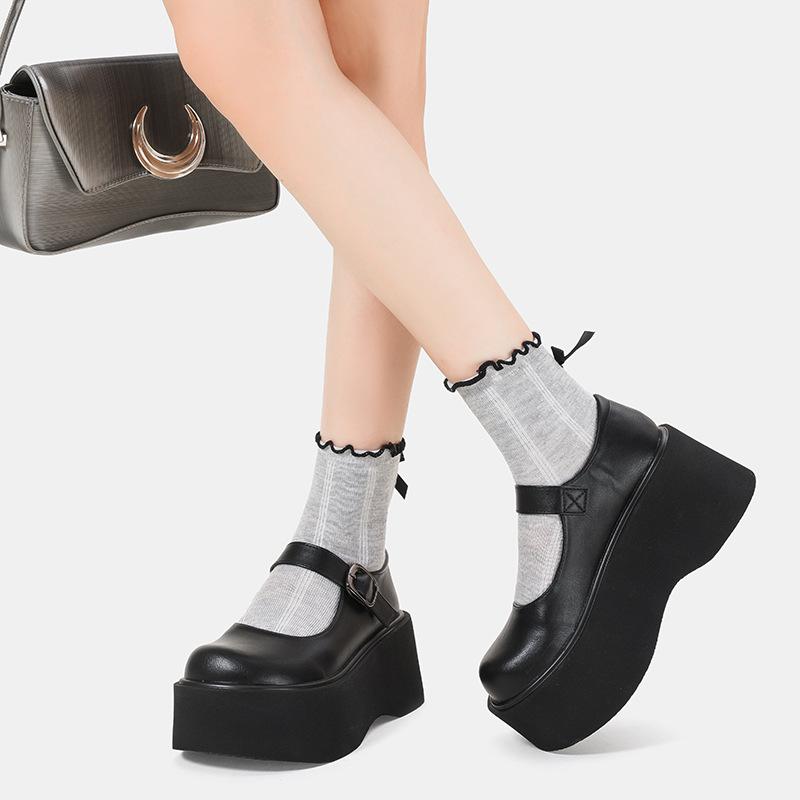 Mary high heels single shoes new platform heightening retro jk college British style big head small leather shoes