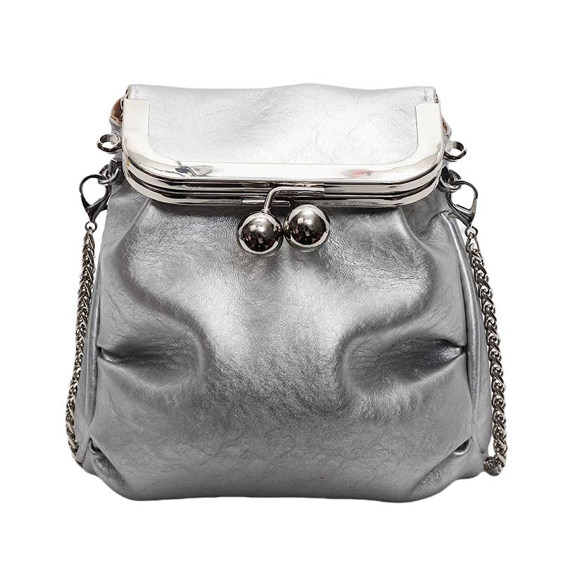 Premium texture silver small bag women's new versatile chain messenger mobile phone bag fashionable mini water pass bag