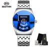 2021 Bestwin Sport Chronograph Wristwatch for Men Casual Gold Quartz Watch with Leather Band Cartoon Style