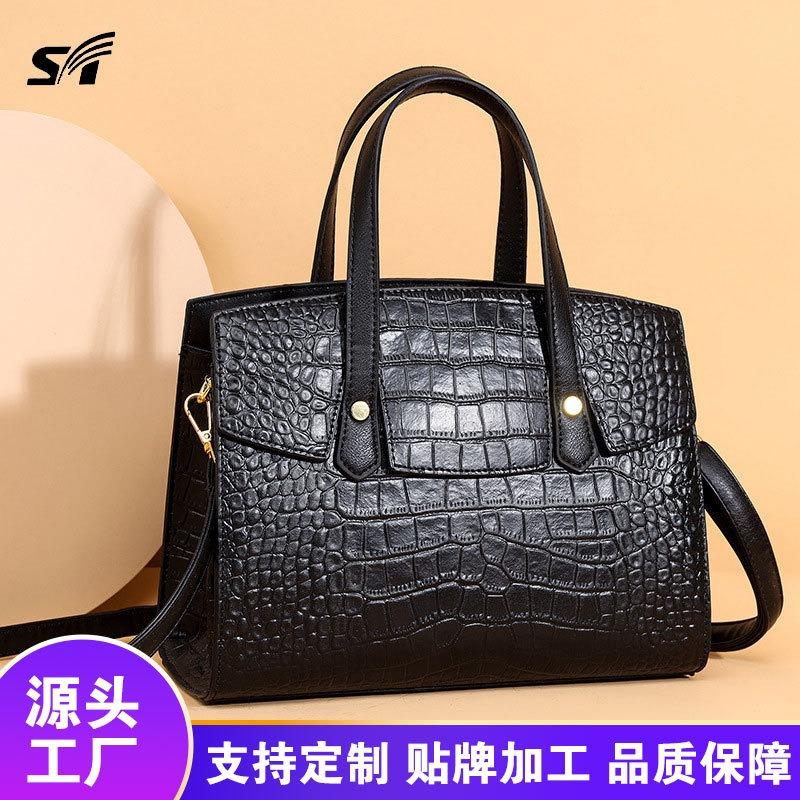 Crocodile pattern women's retro handbag large capacity multi-compartment commuter tote bag women's shoulder messenger bag