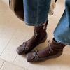 Sheepskin Version~ Retro Ballet Style Bow Thin Boots Women's French Autumn and Winter New Pig Nose Thick Heel Short Boots