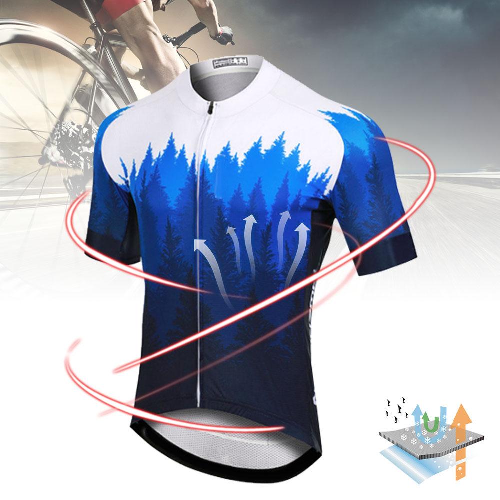 Man Male Tree Grain Blue Summer Outdoor Short Sleeve Bicycle Cycling Wear ClothesTree Grain Blue Short Sleeve XXXL