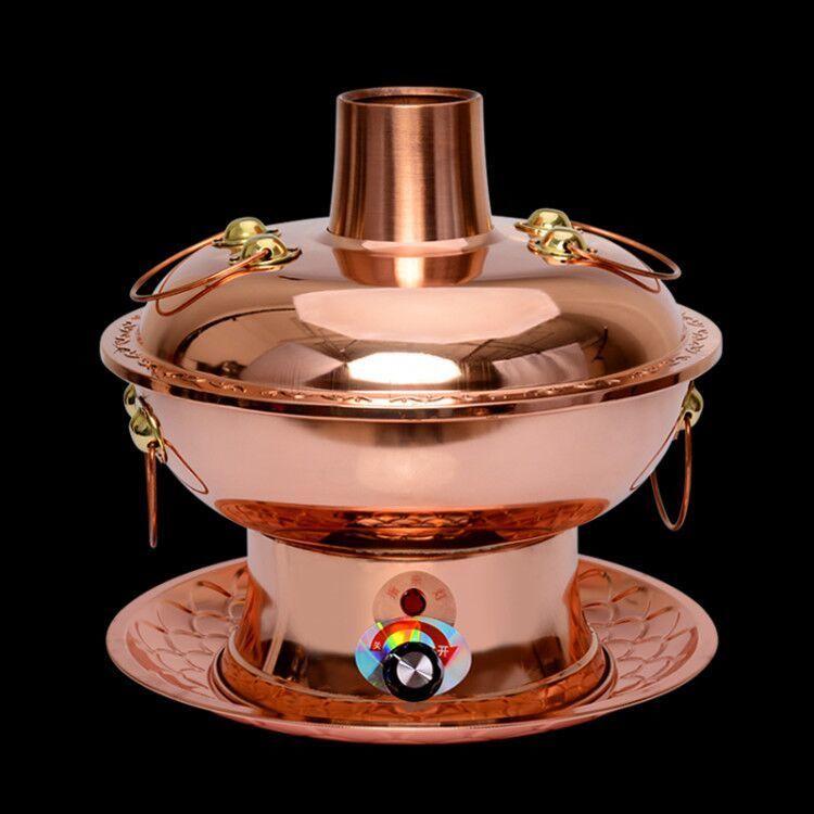 Dual-use Thickened Pure Copper Electric Hot Pot with Yuan Yang Divider for Mutton Slicing.