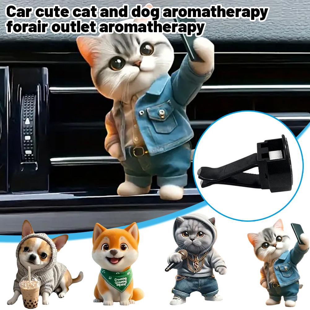 Cute Cat & Dog Car Air Outlet Clip - Acrylic Decorative Design For Fresh Compact Interior & Aro J4T7