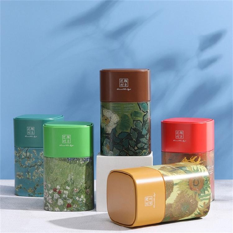 Loose Tea Storage Oil Painting Pattern Coffee Storage Container Tea Canister Can