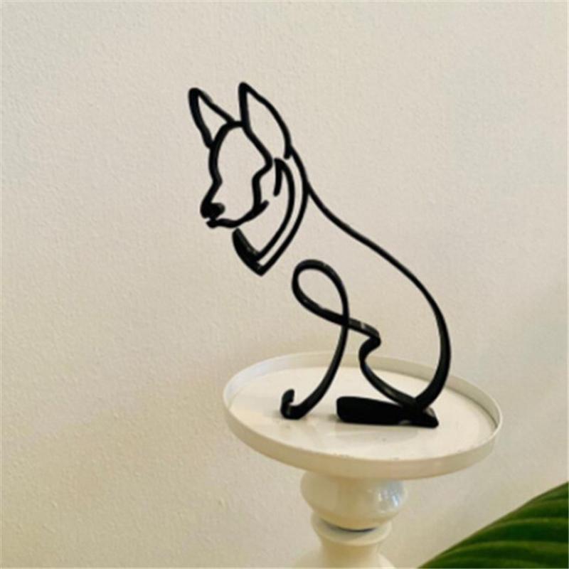 Metal Home Office Dogs Statue Modern Abstract Art Sculpture Ornaments Decoration