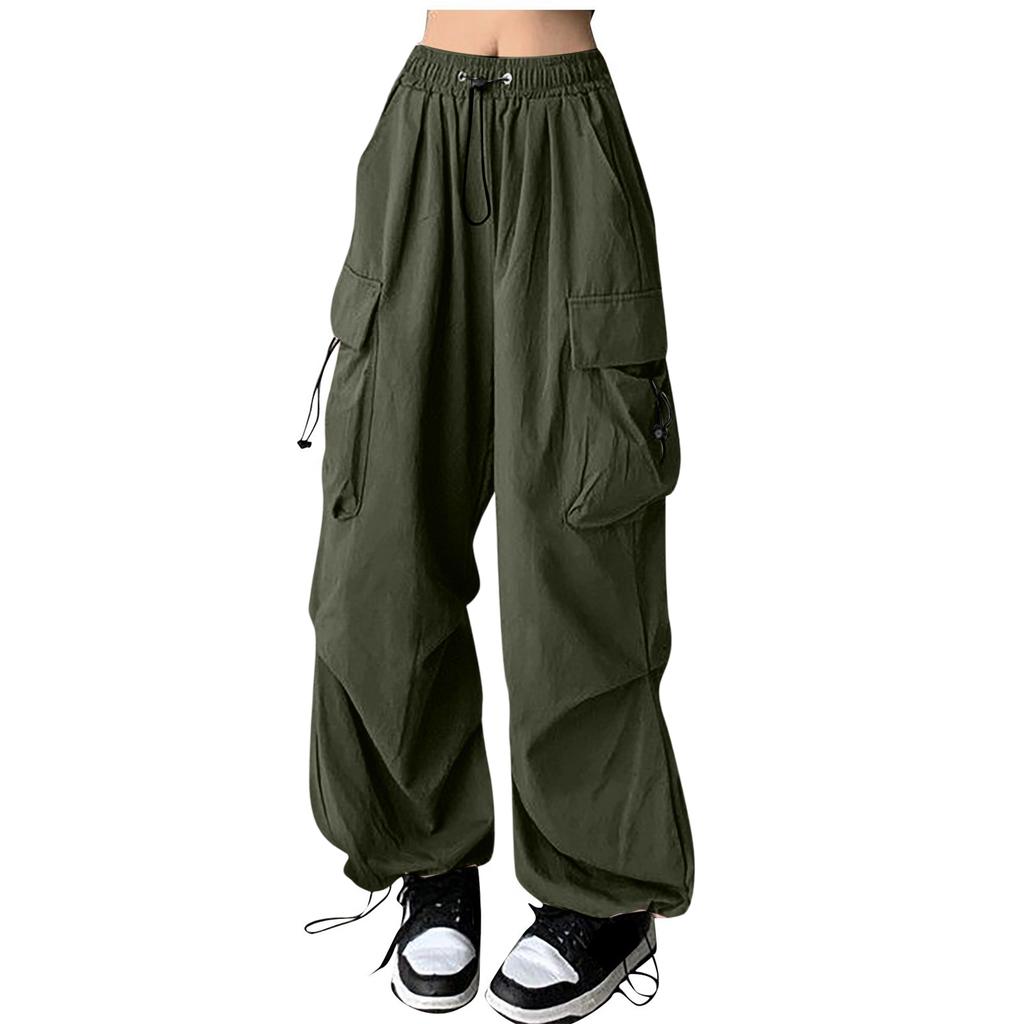 Women's Wide-Leg Athletic Pants with Multiple Pockets, Drawstring and Tapered Ankles