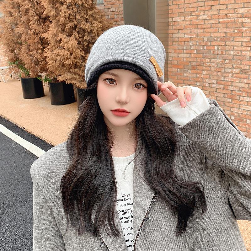 Curled Edge Fashionable Knitted Pullover Hat for Women Ear Protection Outdoor Confinement Warm Color Matching Toe Cap  Wool Pile Hat for Men