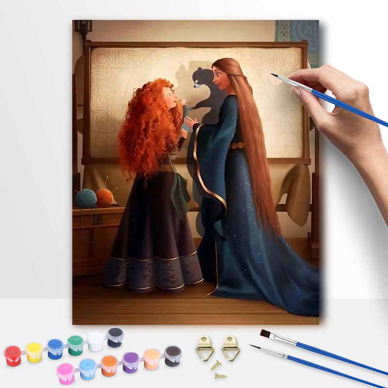 Disney Brave Merida and Queen Elinor Oil Paint By Numbers Hand Painting Kit. Home Decor Gift 20x30cm