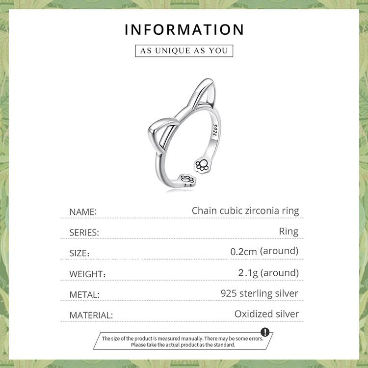 WOSTU Fashion 925 Sterling Silver Simple Cat Adjustable Ring For Women S925 Silver Animal Open Rings Fine Birthday Jewelry Gifts