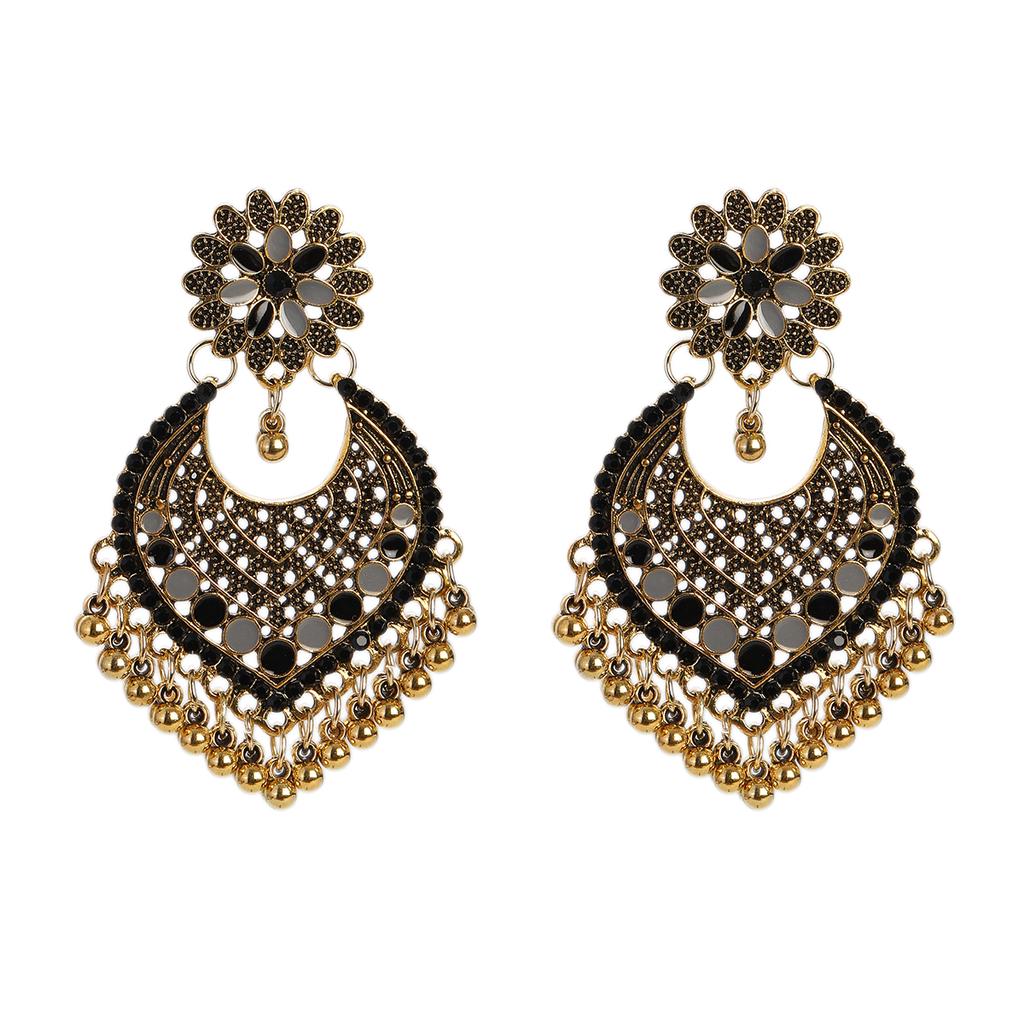 New Ethnic Gold Color Indian Jhumka Earrings for Women Pendient Heart Shape Beads Tassel Earring 2023 Vintage Brincos Zircon
