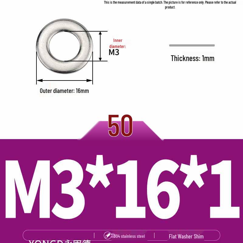 304 Stainless Steel Thickened Flat Washer / Ultra-thin Metal Gasket, Sizes M1.6-M10